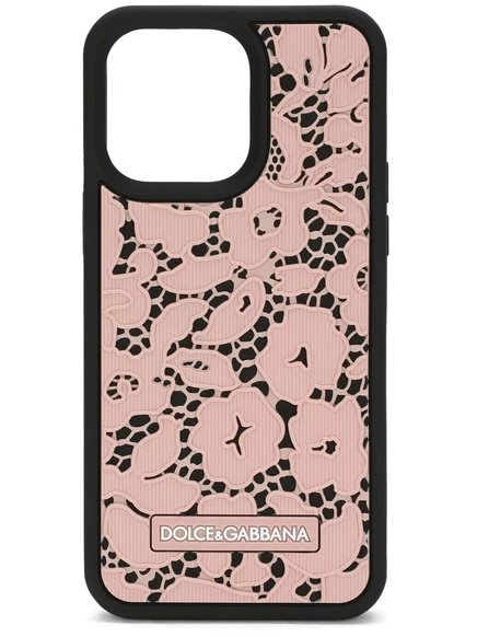 Чехол для iPhone 14 Pro Max с цветочным кружевом от Dolce & Gabbana pink