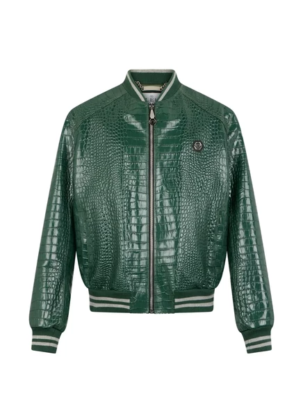 Мужская кожаная куртка-бомбер Philipp Plein, зеленая