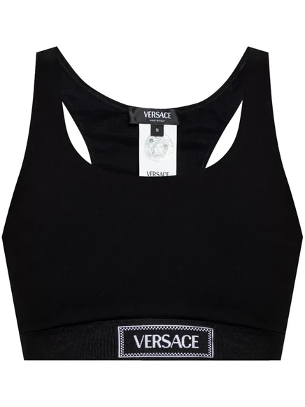 Женский топ Versace с логотипом на поясе, черный