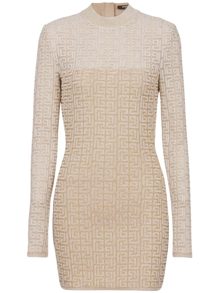 Женское платье Balmain PB Labyrinth жаккард, бежевое