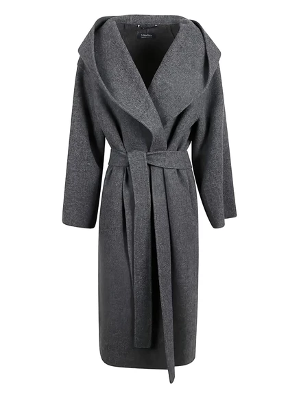 Женское пальто S. Max Mara с капюшоном и поясом, серое