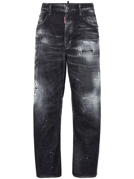 Мужские джинсы DSquared2 широкие с эффектом потертостей, черные