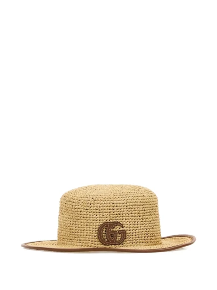 Женская соломенная шляпа Gucci Double G с кожаной отделкой, бежевая
