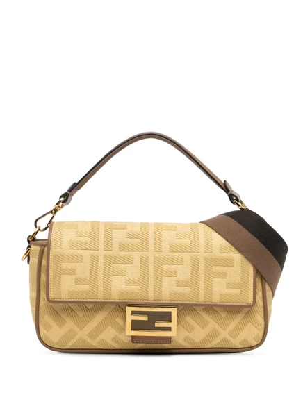 Ранец из холщового багета с вышивкой Zucca, бывший в употреблении у Fendi 2010-2024 yellow