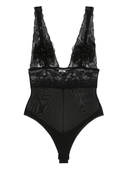 Женское боди Elisabetta Franchi из тюля с 3D-цветами, черное