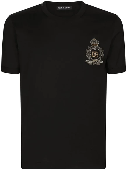 Хлопковая футболка с геральдическими нашивками Dolce & Gabbana black