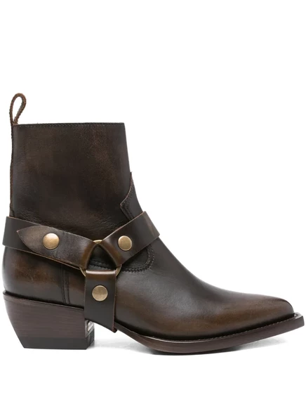 Женские сапоги-ковбойки Golden Goose 40 мм кожаные, коричневые