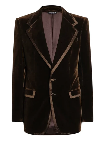 Однобортный блейзер с бархатной отделкой от Dolce & Gabbana brown