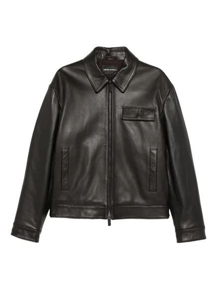 Мужская кожаная куртка Emporio Armani на молнии, коричневая