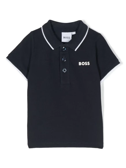 Поло для мальчиков Boss Kidswear из пике с логотипом, синее