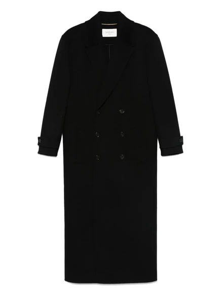 Женское двубортное шерстяное пальто Saint Laurent, черное