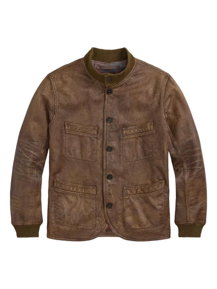 Мужская кожаная куртка Ralph Lauren RRL на пуговицах, коричневая