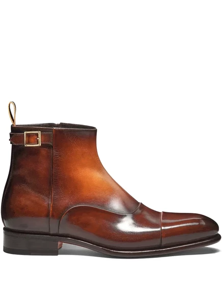 Мужские кожаные ботинки Santoni на молнии, коричневые