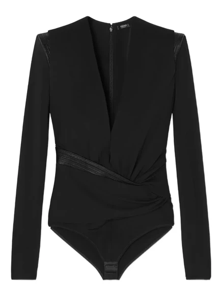 Блузка с запахом от Versace, отделанная кожей black