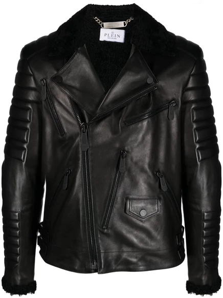 Мужская кожаная куртка Philipp Plein с овчиной, черная