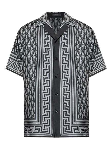 Шелковая рубашка с отделкой Versace Grecca grey