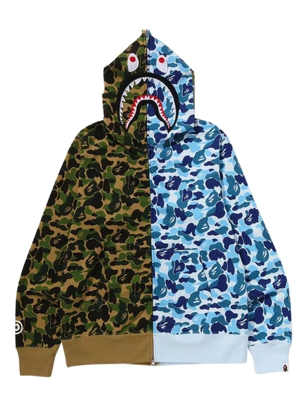 Раздельная толстовка с капюшоном BATHING APE® Abc Camo Shark на молнии green