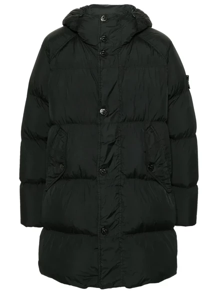 Стеганое пальто с капюшоном и значком компаса Stone Island black