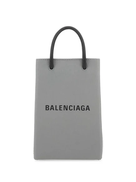 Женский кожаный чехол для телефона Balenciaga с логотипом, серый
