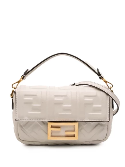 Сумка-багет Mini Zucca из кожи с тиснением, бывшая в употреблении у Fendi 2010-2025