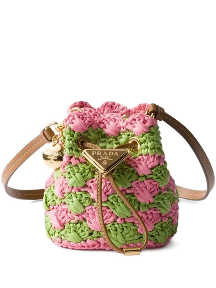 Мини-сумка-ведро Prada, связанная крючком green