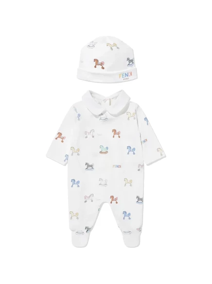 Детский комплект боди Fendi Kids (3 шт.) с воротником «Питер Пэн», белый