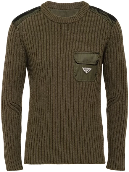 Кашемировый джемпер с аппликацией из логотипа Prada green