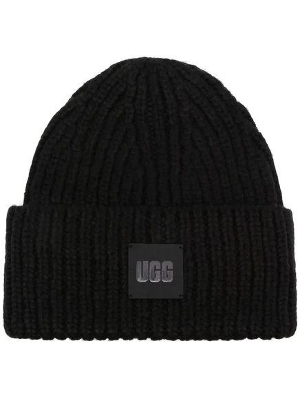 Женская вязаная шапка Ugg с отворотом, черная