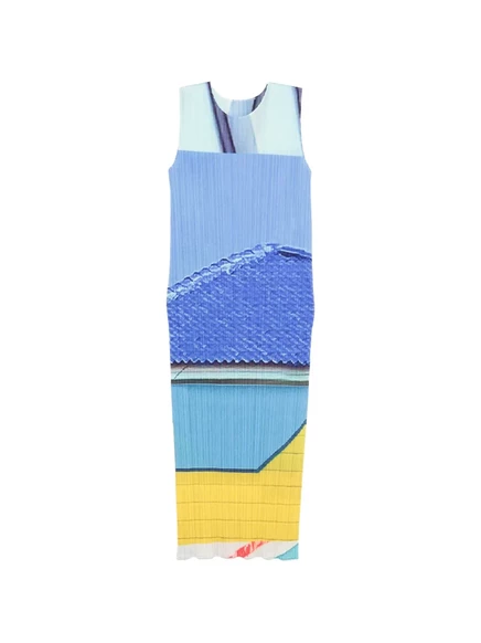 Женское плиссированное платье Pleats Please Issey Miyake миди, синее
