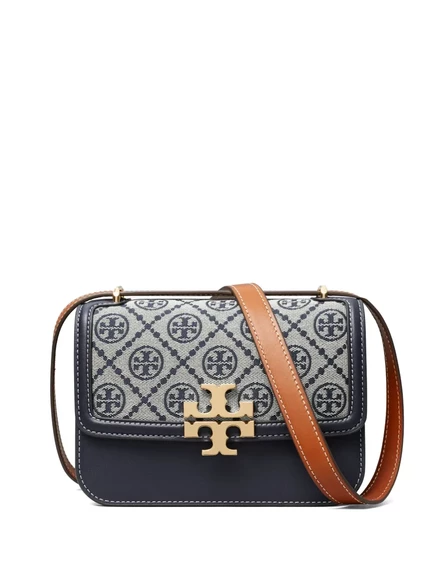 Холщовая сумка через плечо Tory Burch small Eleanor с монограммой в виде футболки blue