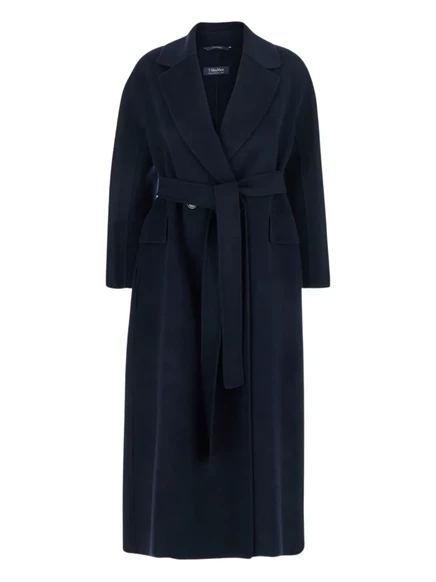 Женское двубортное пальто S. Max Mara с поясом, синее