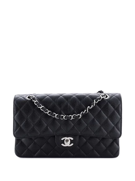 Бывшая в употреблении классическая сумка CHANEL с двойным клапаном, стеганая сумка через плечо Caviar Medium black