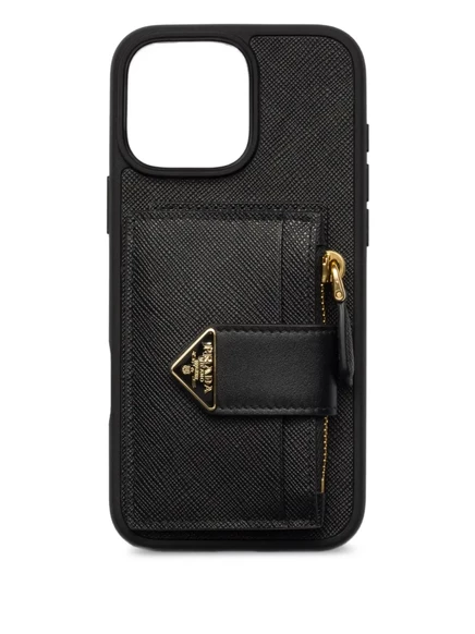 Чехол для iPhone 16 Pro Max из сафьяновой кожи Prada black