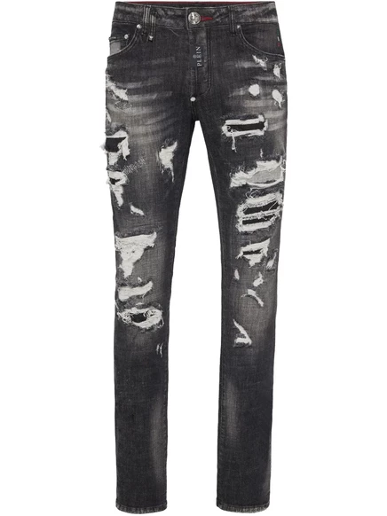 Мужские прямые джинсы Philipp Plein с потертостями, серые