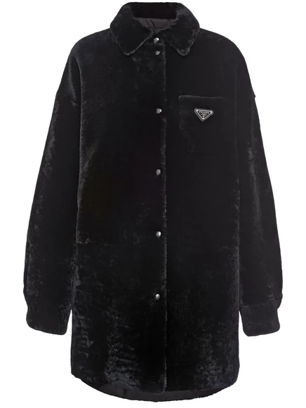 Двустороннее пальто с треугольным логотипом Prada black