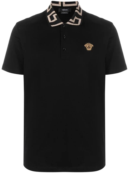 Мужское поло Versace Greca с коротким рукавом, чёрное