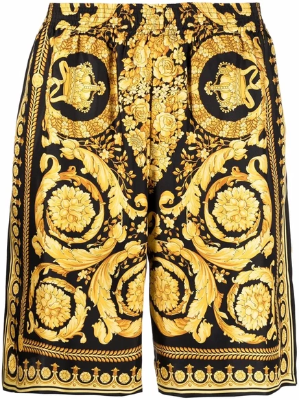 Шелковые шорты с принтом Versace Barocco black