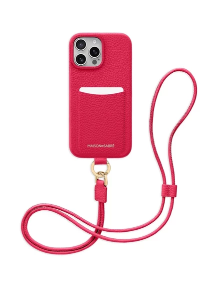 Кожаный чехол для телефона MAISON de SABRÉ iPhone 16 Pro sling с отделением для карт памяти pink