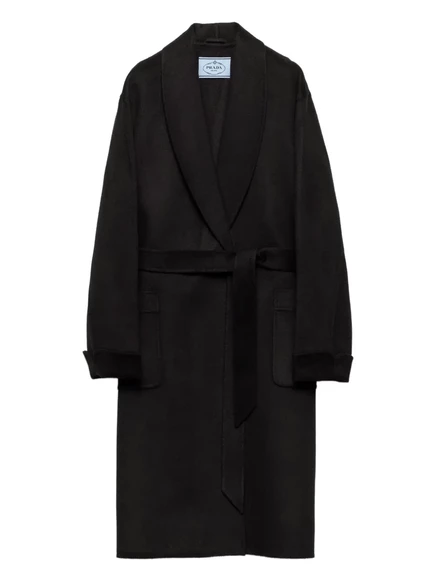Пальто с поясом на лацканах и шалью от Prada black