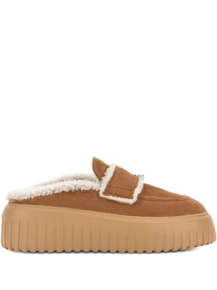 Женские мюли Hogan H-Striped на платформе, бежевые