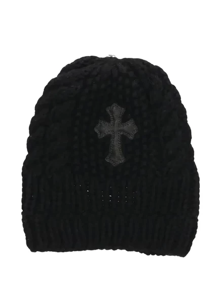 Мужская бини Chrome Hearts с кожаной нашивкой-крестом, черная