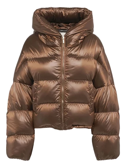 Женский пуховик Max Mara с капюшоном, коричневый