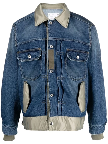 джинсовая куртка sacai с контрастным воротником blue