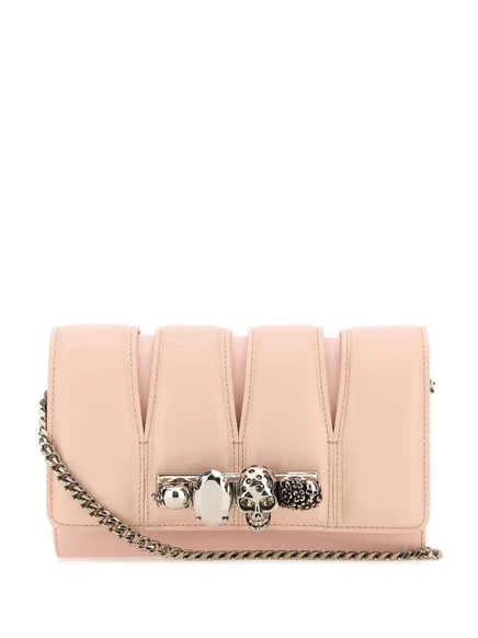 Женский кожаный клатч Alexander McQueen The Slash с кристаллами, светло-розовый