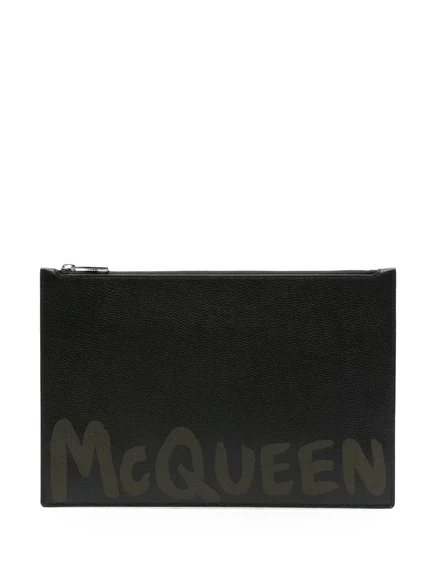 Мужской клатч Alexander McQueen кожаный с логотипом, черный