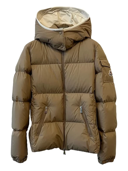 Женская стеганая куртка Moncler Fourmines с капюшоном, коричневая