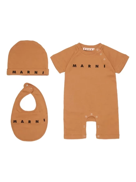 Детский комплект Marni Kids боди 3 шт. с логотипом, коричневый