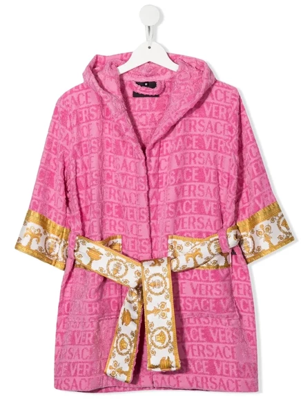 Детский халат Versace Kids I Love в стиле барокко с капюшоном pink