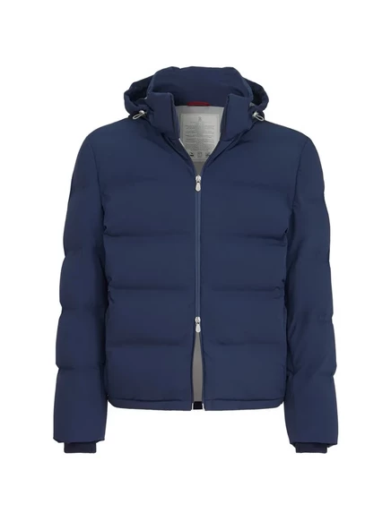 Мужской пуховик Brunello Cucinelli с капюшоном, синий