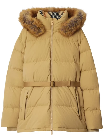 Женский пуховик Burberry с поясом, охристо‑желтый